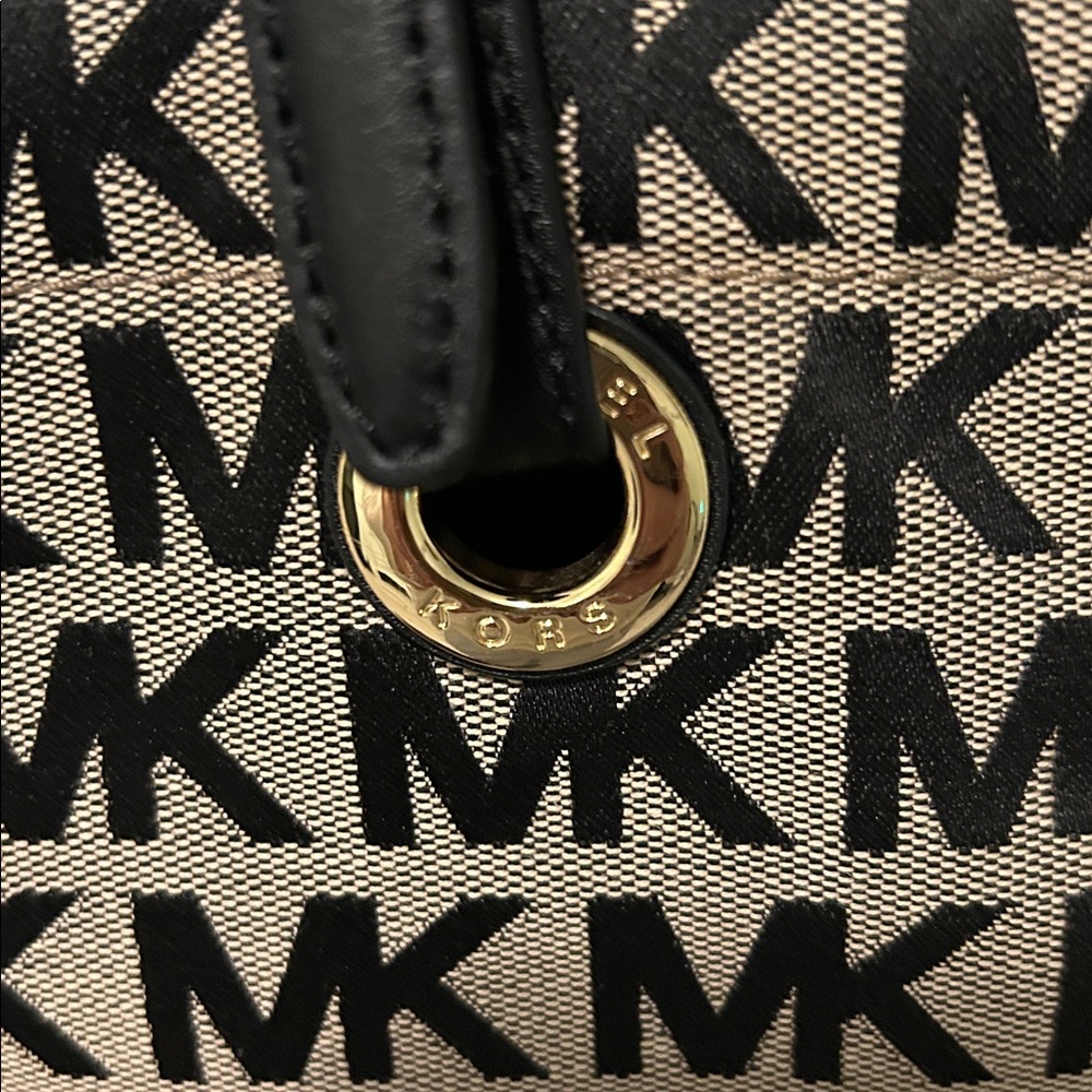 Michael Kors MK Patterned Tote - Black and Tan - Picture 2 of 3